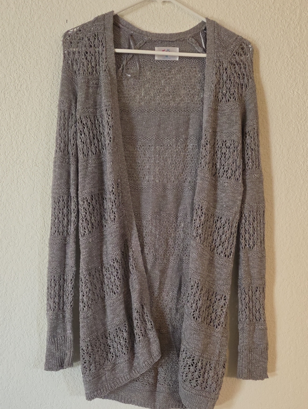Justice Gray Open Knit Draped Cardigan